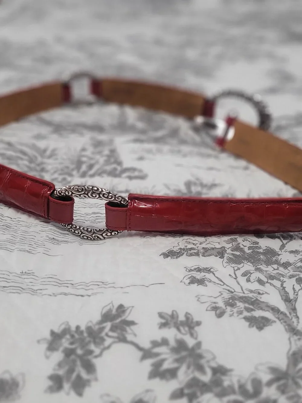 Brighton Red Leather Belt with Silver Size 34 x 1